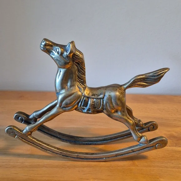 VINTAGE Solid Brass Rocking Horse Figurine Home Decor - Picture 2 of 15